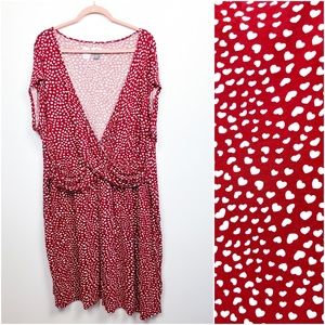 Old Navy Short Sleeve Red & White Heart Patterned Mid Length Dress